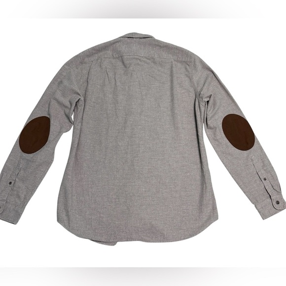 J. Crew Gray Casual Button Down Shirt with Brown Elbow Patches Size L-T - Picture 2 of 6